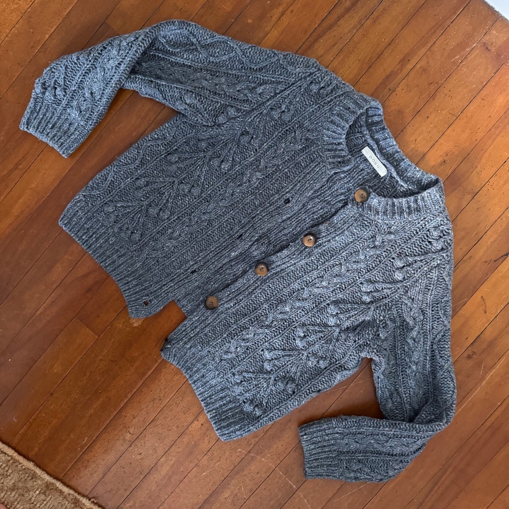 Doen Blue Cable Knit Button Cardigan